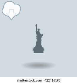Statue Of Liberty icon with shadow. Cloud of download with arrow.