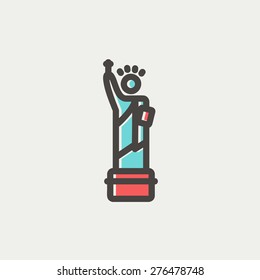 Statue of Liberty icon thin line for web and mobile, modern minimalistic flat design. Vector icon with dark grey outline and offset colour on light grey background.