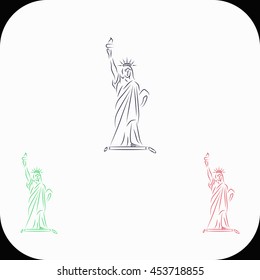 Statue Of Liberty Illustration set. Blue, green, red icon.