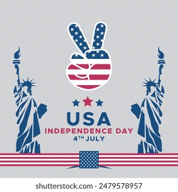 Statue of liberty, independence day USA, 4 July, USA flag, vector illustration, eps file.