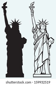 Statue Liberty isolated blue background