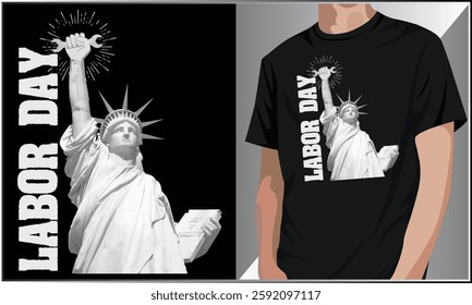 Statue Of Liberty Labor Day T Shirt Design, Happy Labor Day Typography T Shirt Design, American Independence Day, International Workers Day Vector.