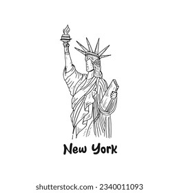 Statue of Liberty landmark hand-drawn cartoon doodle vector illustration.