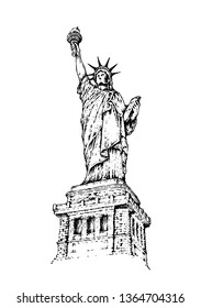 Statue of liberty. Landmark sketching. Hand drawn style. 