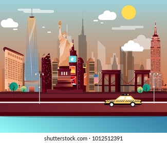 Statue of Liberty and landmarks in New York city 