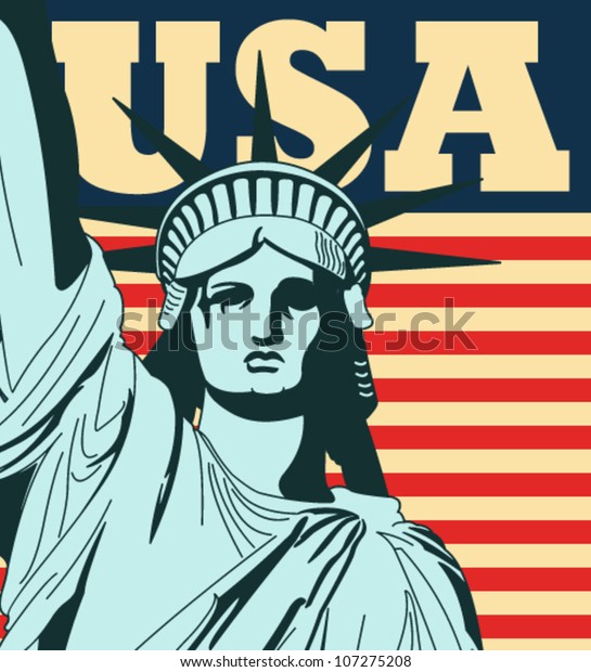 Statue Liberty Large American Flag Background Stock Vector (Royalty ...