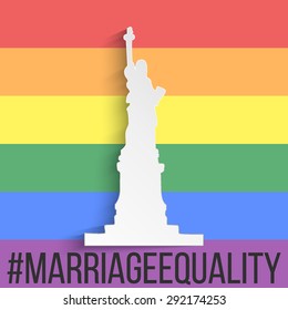 Statue of Liberty. LGBT flag background, gay culture symbol