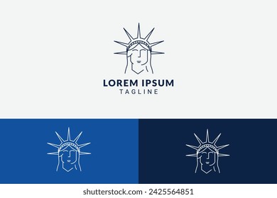 Statue of Liberty line art minimalist style logo concept. Vector logo template for branding companies in America, finances, migration, marketing and more