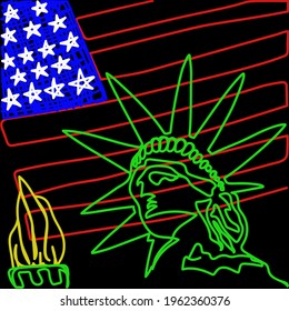 Statue of Liberty. Line cartoon landmark and symbol of Freedom