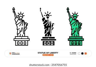 Statue of Liberty Line Icon. New York USA, Silhouette, Color Symbol, Editable Stroke.
