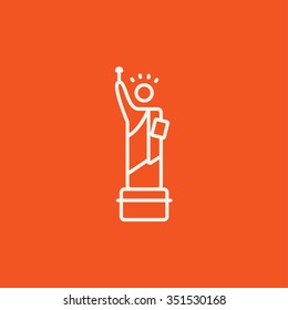 Statue of Liberty Line Icon für Web, Mobile und Infografiken. Vektorweißes Symbol einzeln auf rotem Hintergrund.
