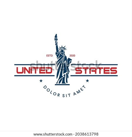 Statue of liberty Logo Design Vector. New York landmark and symbol of Freedom and Democracy. Flat vector design for emblem, postcard and banner