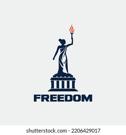 Statue of liberty logo. Woman holding torch vector illustration. Isolated object on background