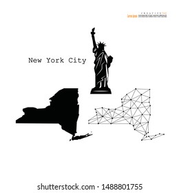 Statue of Liberty with map  of  New York. New York landmark. American symbol. Vector illustration.