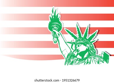 Statue of Liberty marijuana leafs with Usa flag. vector illustration