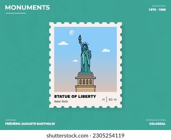 Statue of Liberty Monument Postage stamp ticket design with information-vector illustration design