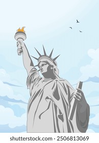 Estatua de la libertad. Monumento en Estados Unidos. Estatua de la libertad en la Nueva York. Monumento de Estados Unidos bajo el cielo azul. Símbolo de la democracia de los Estados Unidos.