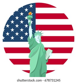 Statue of liberty national monument with American flag illustration design.vector