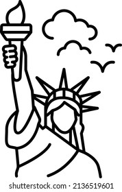 Statue of Liberty National Monument with clouds Concept, Famous Landmark Vector Icon Design, American culture and traditions Symbol, United States Social Sign, US Art and literature Stock illustration