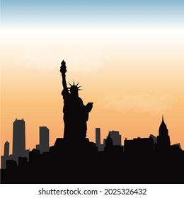 Statue of Liberty National Monument. New York City Skyline Vector.