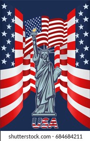 Statue of Liberty. New York and American symbol and USA flag
