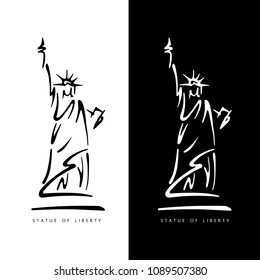Statue of Liberty in New York City Landmark American Symbol Silhouette Vector Illustration