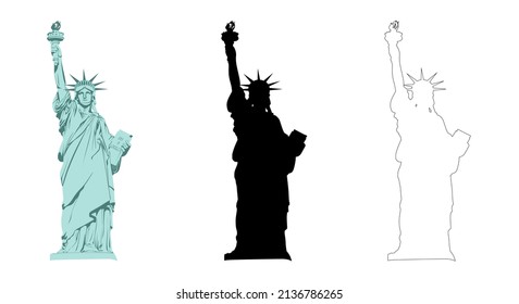 Statue of Liberty in New York City Vector illustration. Symbol, emblem, label, logo design. Decorative freedom design isolated on white background