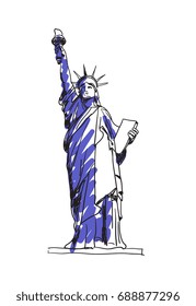 Statue of liberty in New York city hand drawn icon isolated on white background vector illustration. American ethnic culture element, traditional symbol.