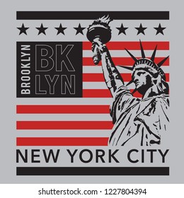 Statue of liberty New York illustration, Brooklyn typography, tee shirt graphics, vectors