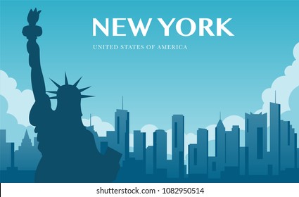 Statue of Liberty. New York landmark and symbol of Freedom and Democracy. Vector illustration