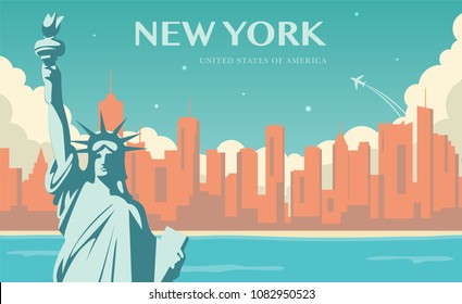 Statue of Liberty. New York landmark and symbol of Freedom and Democracy. Vector illustration