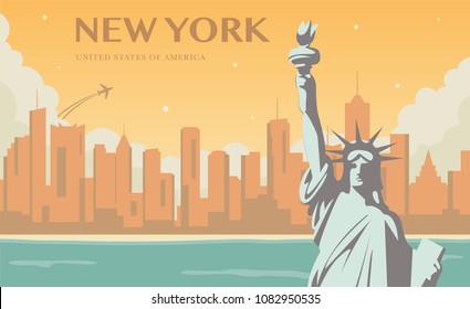 Statue of Liberty. New York landmark and symbol of Freedom and Democracy. Vector illustration