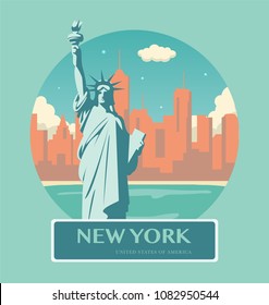 Statue of Liberty. New York landmark and symbol of Freedom and Democracy. Vector illustration