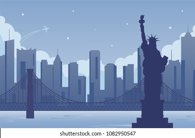 Statue of Liberty. New York landmark and symbol of Freedom and Democracy. Vector illustration