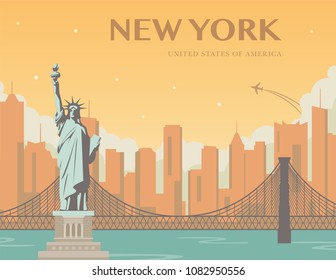 Statue of Liberty. New York landmark and symbol of Freedom and Democracy. Vector illustration