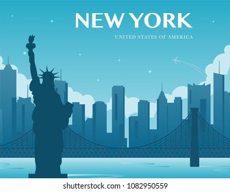 Statue of Liberty. New York landmark and symbol of Freedom and Democracy. Vector illustration