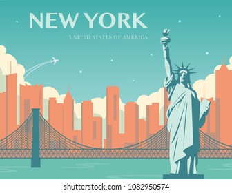 Statue of Liberty. New York landmark and symbol of Freedom and Democracy. Vector illustration