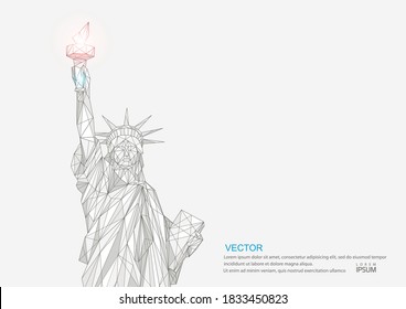 Estatua de la Libertad. Símbolo estadounidense. líneas y puntos bajos de poly negro. Ilustración vectorial.	