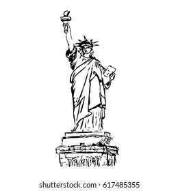 Statue of Liberty. New York landmark. American symbol. Hand drawn vector illustration silhouette