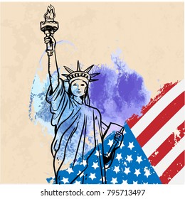 Statue of Liberty. New York landmark. American symbol. Vector In the style of grunge