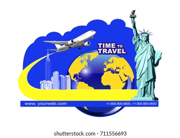 Statue of Liberty. New York landmark.Travel tourism vector landmarks.USA.The business card, poster, sticker, ticket for travel agencies, firms for the sale of tours and trips. Logo for travel.