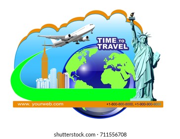 Statue of Liberty. New York landmark.Travel tourism vector landmarks.USA.The business card, poster, sticker, ticket for travel agencies, firms for the sale of tours and trips. Logo for travel.