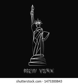 Statue of Liberty. New York lettering. Sketch. Hand drawn. Modern design. Fashion print for clothes, cards, picture banner for websites. Vector illustration