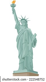 Statue of Liberty in New York, with Liberty Statue Standing holding flaming torch. Vector Illustration Cartoon.