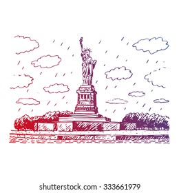 Statue of Liberty, New York, USA. Vector hand drawn sketch.