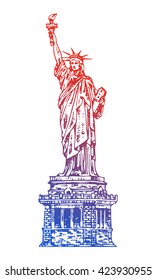 The Statue of Liberty in New York, USA. Sketch by hand. Vector isolated illustration. Engraving style