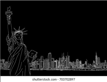 The statue of liberty, New York, USA - Skyline Black and white