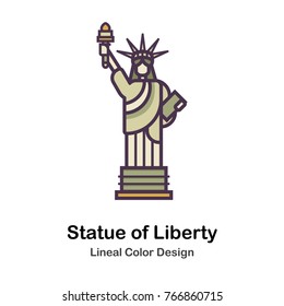 Statue of Liberty in Newyork city Lineal Color Vector Illustration