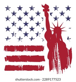 Statue of liberty, NYC, USA symbol, USA flag