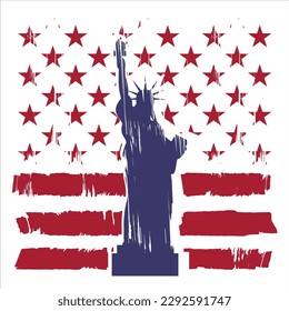 Statue of liberty, NYC, USA symbol, USA flag